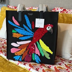 Kate Spade Canvas w/Leather Trim Sequin Parrot Large Tote, NWT